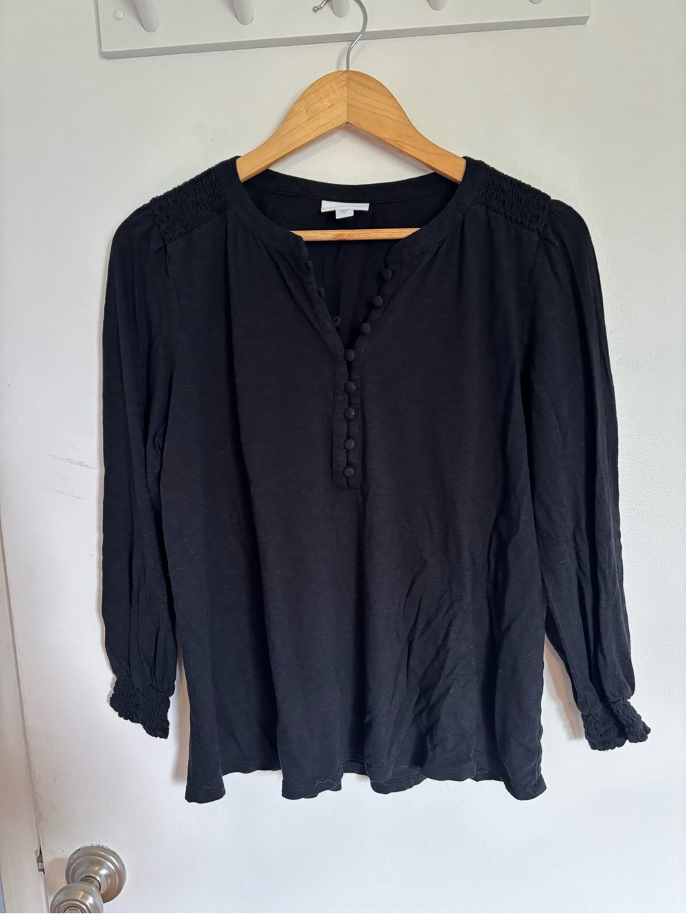 J Jill Black Button-Front Long Sleeve Top